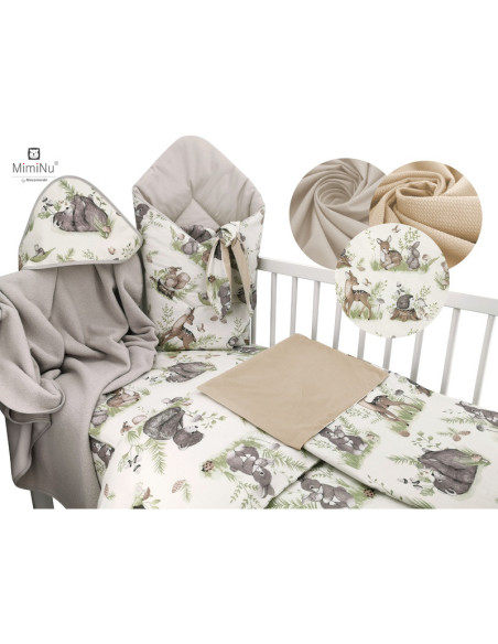 BN-6426972020169,MimiNu - Set pentru bebelusi, 6+1 piese, Cu paturica de infasat, Prosop, Paturica, Cearceaf 120x60 cm, Fata de 