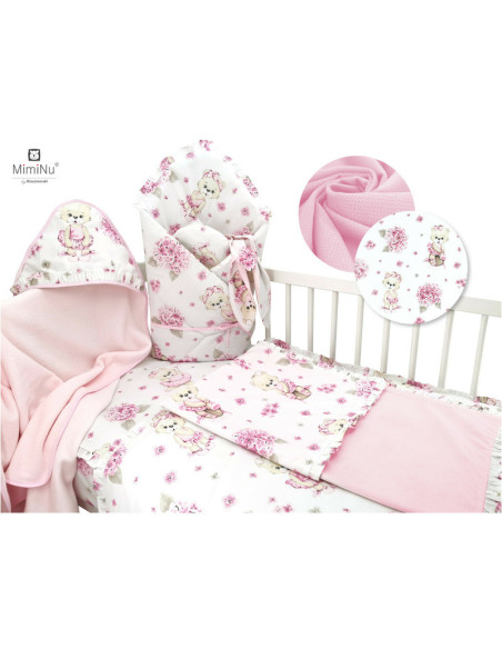 BN-6426972020176,MimiNu - Set pentru bebelusi, 6+1 piese, Cu paturica de infasat, Prosop, Paturica, Cearceaf 120x60 cm, Fata de 