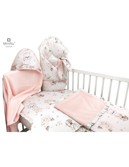 BN-6426972020183,MimiNu - Set pentru bebelusi, 6+1 piese, Cu paturica de infasat, Prosop, Paturica, Cearceaf 120x60 cm, Fata de 