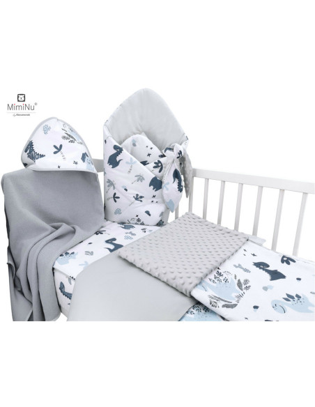 BN-6426972020190,MimiNu - Set pentru bebelusi, 6+1 piese, Cu paturica de infasat, Prosop, Paturica, Cearceaf 120x60 cm, Fata de 