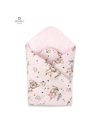 BN-6426972020527,MimiNu - Paturica de infasat cu doua fete, Cu multiple utilizari, Cu inchidere arici velcro, Dimensiune 75x75 c