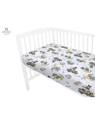 BN-6426972021814,MimiNu - Cearceaf cu elastic pentru patut 140X70 cm, Din bumbac certificat Oeko Tex Standard 100, Design, Pirat