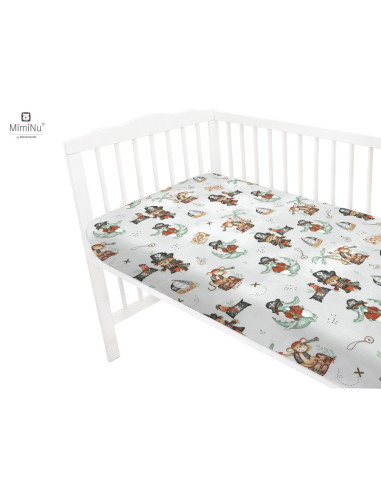 BN-6426972021821,MimiNu - Cearceaf cu elastic pentru patut 140X70 cm, Din bumbac certificat Oeko Tex Standard 100, Design, Pirat
