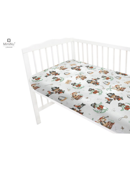 BN-6426972021890,Miminu - Cearceaf cu elastic, Din bumbac certificat Oeko Tex Standard 100, Pentru pat 160x80 cm, Design, Pirate