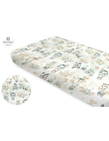 BN-6426972021999,Miminu - Cearceaf cu elastic, Din bumbac certificat Oeko Tex Standard 100, Pentru pat 160x80 cm, Design, Zoo On