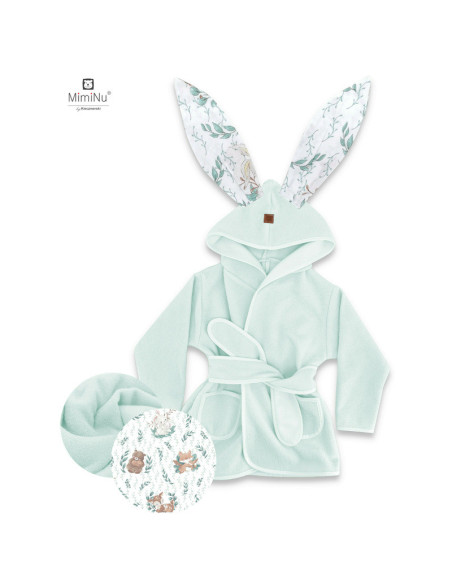 BN-6426972022309,MimiNu - Halat de baie cu urechi 2 - 5 ani, Moale, Cu buzunare, Cu cordon, Din bumbac si thermo fleece, Materia