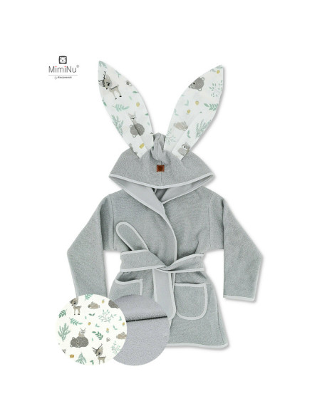 BN-6426972022323,MimiNu - Halat de baie cu urechi 2 - 5 ani, Moale, Cu buzunare, Cu cordon, Din bumbac si thermo fleece, Materia