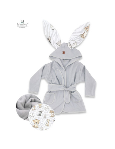 BN-6426972022330,MimiNu - Halat de baie cu urechi 2 - 5 ani, Moale, Cu buzunare, Cu cordon, Din bumbac si thermo fleece, Materia