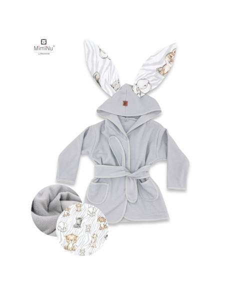 BN-6426972022330,MimiNu - Halat de baie cu urechi 2 - 5 ani, Moale, Cu buzunare, Cu cordon, Din bumbac si thermo fleece, Materia