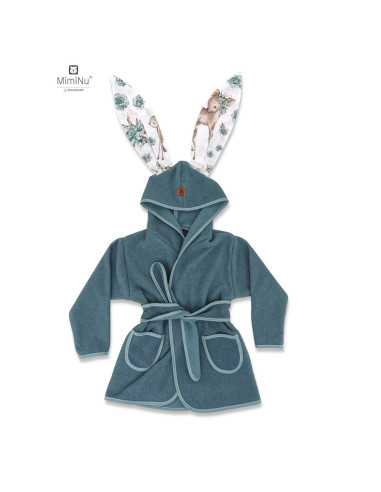 BN-6426972022347,MimiNu - Halat de baie cu urechi 2 - 5 ani, Moale, Cu buzunare, Cu cordon, Din bumbac si thermo fleece, Materia