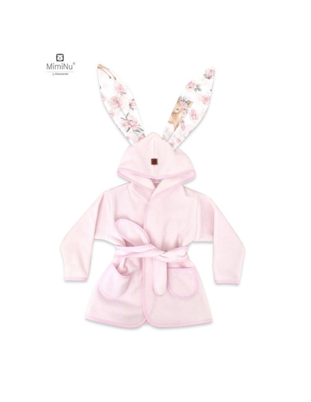BN-6426972022354,MimiNu - Halat de baie cu urechi 2 - 5 ani, Moale, Cu buzunare, Cu cordon, Din bumbac si thermo fleece, Materia