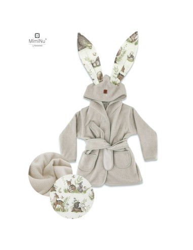 BN-6426972022361,MimiNu - Halat de baie cu urechi 2 - 5 ani, Moale, Cu buzunare, Cu cordon, Din bumbac si thermo fleece, Materia
