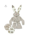BN-6426972022361,MimiNu - Halat de baie cu urechi 2 - 5 ani, Moale, Cu buzunare, Cu cordon, Din bumbac si thermo fleece, Materia