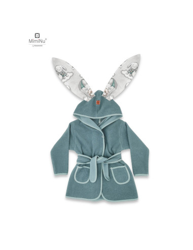 BN-6426972022378,MimiNu - Halat de baie cu urechi 2 - 5 ani, Moale, Cu buzunare, Cu cordon, Din bumbac si thermo fleece, Materia