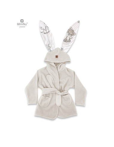 BN-6426972022385,MimiNu - Halat de baie cu urechi 2 - 5 ani, Moale, Cu buzunare, Cu cordon, Din bumbac si thermo fleece, Materia