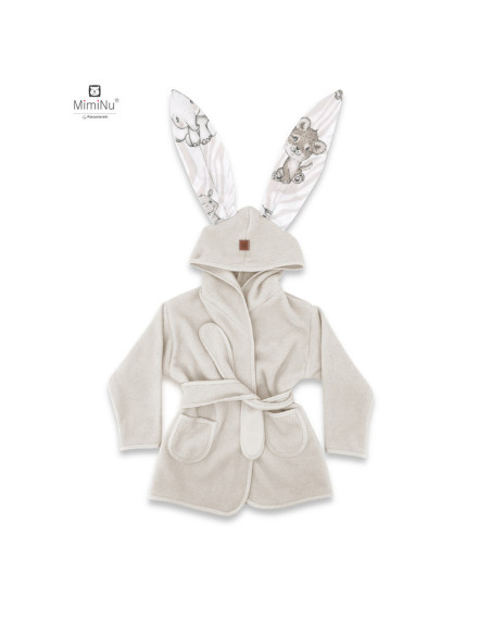 BN-6426972022385,MimiNu - Halat de baie cu urechi 2 - 5 ani, Moale, Cu buzunare, Cu cordon, Din bumbac si thermo fleece, Materia