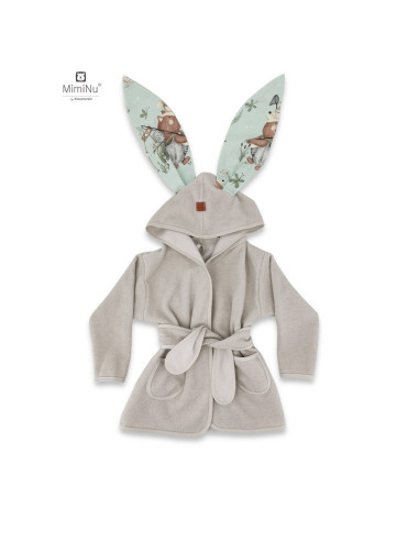 BN-6426972022408,MimiNu - Halat de baie cu urechi 2 - 5 ani, Moale, Cu buzunare, Cu cordon, Din bumbac si thermo fleece, Materia