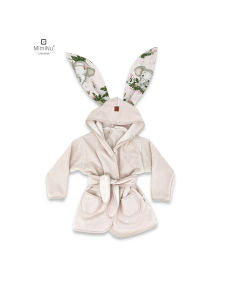 BN-6426972022415,MimiNu - Halat de baie cu urechi 2 - 5 ani, Moale, Cu buzunare, Cu cordon, Din bumbac si thermo fleece, Materia