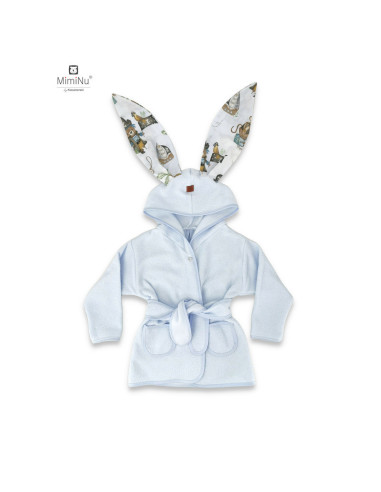 BN-6426972022422,MimiNu - Halat de baie cu urechi 2 - 5 ani, Moale, Cu buzunare, Cu cordon, Din bumbac si thermo fleece, Materia