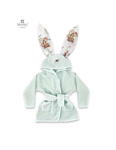 BN-6426972022439,MimiNu - Halat de baie cu urechi 2 - 5 ani, Moale, Cu buzunare, Cu cordon, Din bumbac si thermo fleece, Materia