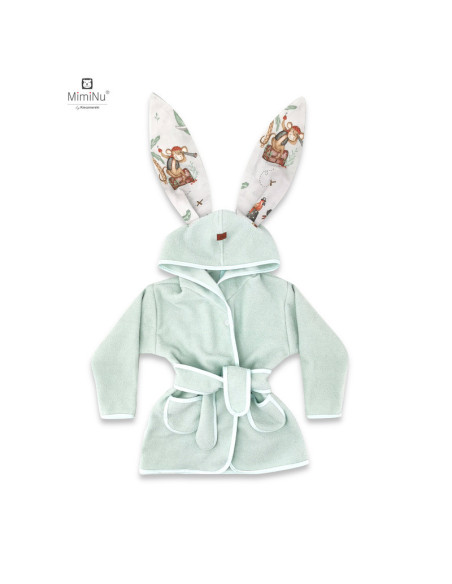 BN-6426972022439,MimiNu - Halat de baie cu urechi 2 - 5 ani, Moale, Cu buzunare, Cu cordon, Din bumbac si thermo fleece, Materia