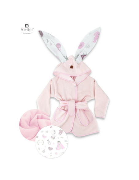 BN-6426972022477,MimiNu - Halat de baie cu urechi 5 - 7 ani, Moale, Cu buzunare, Cu cordon, Din bumbac si thermo fleece, Materia