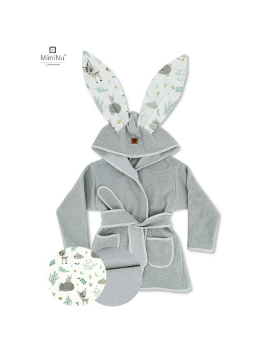BN-6426972022507,MimiNu - Halat de baie cu urechi 5 - 7 ani, Moale, Cu buzunare, Cu cordon, Din bumbac si thermo fleece, Materia