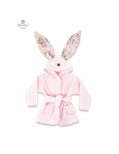 BN-6426972022637,MimiNu - Halat de baie cu urechi 5 - 7 ani, Moale, Cu buzunare, Cu cordon, Din bumbac si thermallerina fleece, 