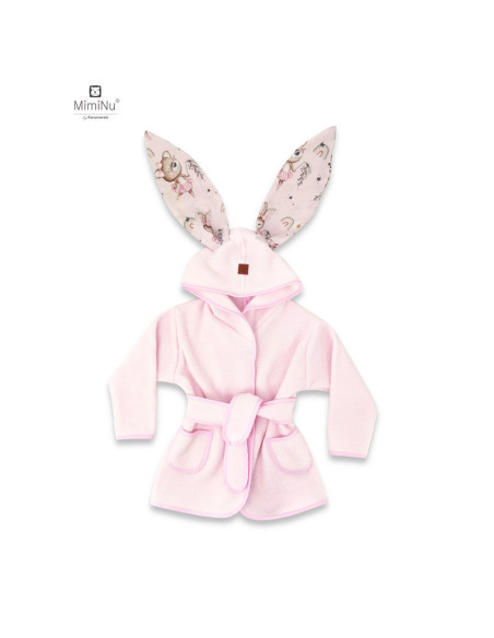 BN-6426972022637,MimiNu - Halat de baie cu urechi 5 - 7 ani, Moale, Cu buzunare, Cu cordon, Din bumbac si thermallerina fleece, 