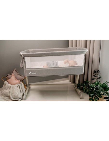 BN-LO-THEO_GREY_STONE_NATURAL,Lionelo - Patut co-sleeper Theo 2 in 1, Cu setare unghiulara, Reglabil in 5 pozitii pe inaltime, C