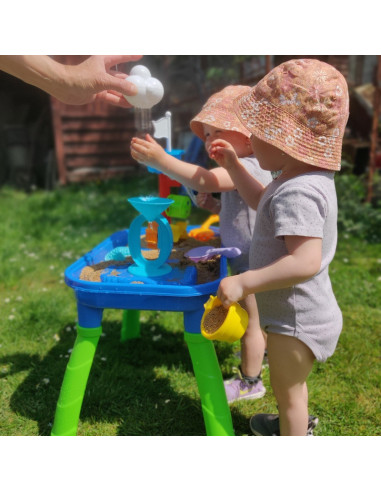 BN-858514,Petite&Mars - Masa de joaca pentru copii, Teo, Pentru apa si nisip, 6 jucarii diferite incluse, 46 x 69 x 39 cm, Albas
