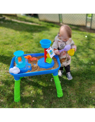 BN-858514,Petite&Mars - Masa de joaca pentru copii, Teo, Pentru apa si nisip, 6 jucarii diferite incluse, 46 x 69 x 39 cm, Albas