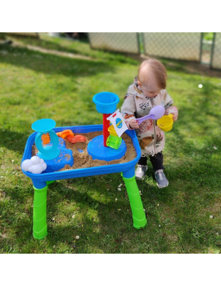 BN-858514,Petite&Mars - Masa de joaca pentru copii, Teo, Pentru apa si nisip, 6 jucarii diferite incluse, 46 x 69 x 39 cm, Albas