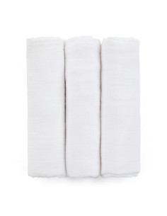 BN-415833,Petite&Mars - Set 3 scutece din muselina de bambus Moussy Total White, Hipoalergenice, 68 x 68 cm, Certificate Oeko Te 2