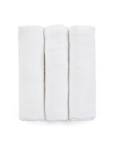 BN-415833,Petite&Mars - Set 3 scutece din muselina de bambus Moussy Total White, Hipoalergenice, 68 x 68 cm, Certificate Oeko Te