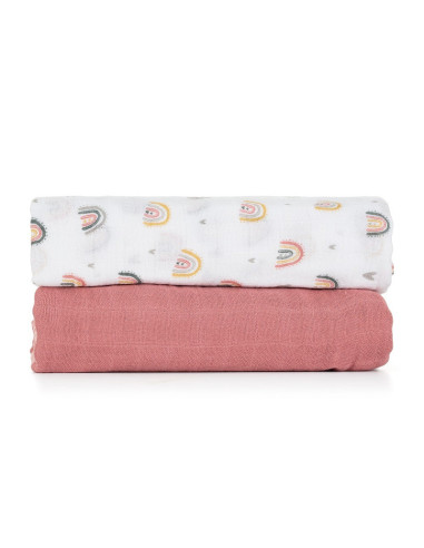 BN-417362,Petite&Mars - Set 2 scutece din muselina de bambus Misty Rose Rainbow, Hipoalergenice, Dimensiuni mari 120 x 120 cm, C