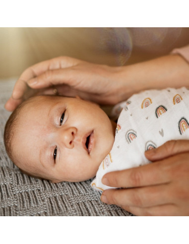 BN-417362,Petite&Mars - Set 2 scutece din muselina de bambus Misty Rose Rainbow, Hipoalergenice, Dimensiuni mari 120 x 120 cm, C