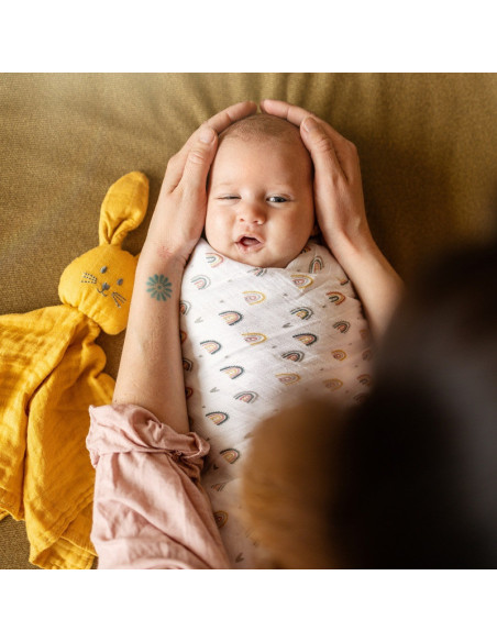 BN-417362,Petite&Mars - Set 2 scutece din muselina de bambus Misty Rose Rainbow, Hipoalergenice, Dimensiuni mari 120 x 120 cm, C