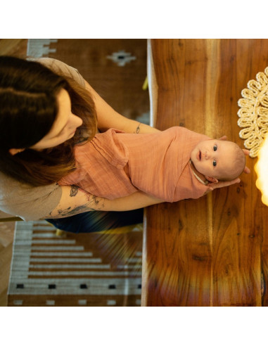 BN-415362,Petite&Mars - Set 3 scutece din muselina de bambus Moussy Rose Rainbow, Hipoalergenice, 68 x 68 cm, Certificate Oeko T