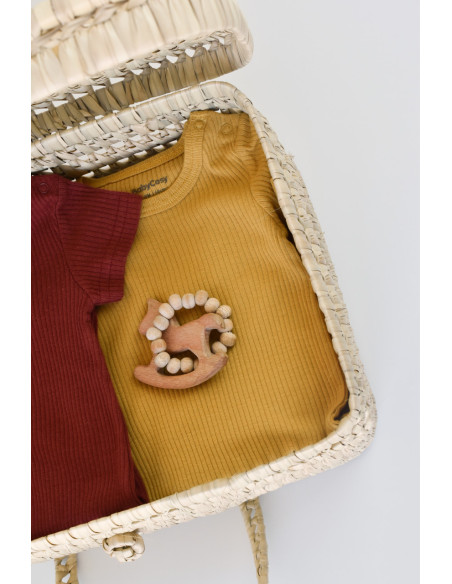 UP-BC-CSYM11405-3,Set de 2 salopetele cu maneca scurta din bumbac organic si modal - Caramiziu/ Sofran