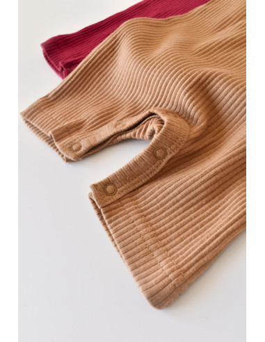 UP-BC-CSYM11406-3,Set de 2 salopetele cu maneca scurta din bumbac organic si modal - Rosu/ Maro