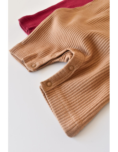 UP-BC-CSYM11406-3,Set de 2 salopetele cu maneca scurta din bumbac organic si modal - Rosu/ Maro