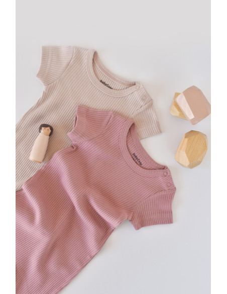 UP-BC-CSYM11407-0,Set de 2 salopetele cu maneca scurta din bumbac organic si modal - Roz/ Blush