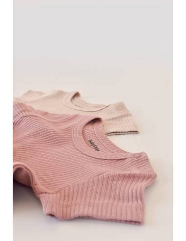 UP-BC-CSYM11407-0,Set de 2 salopetele cu maneca scurta din bumbac organic si modal - Roz/ Blush