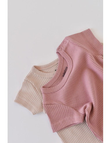 UP-BC-CSYM11407-0,Set de 2 salopetele cu maneca scurta din bumbac organic si modal - Roz/ Blush