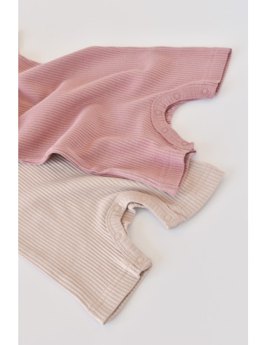 UP-BC-CSYM11407-0,Set de 2 salopetele cu maneca scurta din bumbac organic si modal - Roz/ Blush