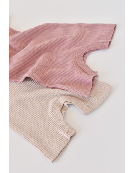 UP-BC-CSYM11407-0,Set de 2 salopetele cu maneca scurta din bumbac organic si modal - Roz/ Blush
