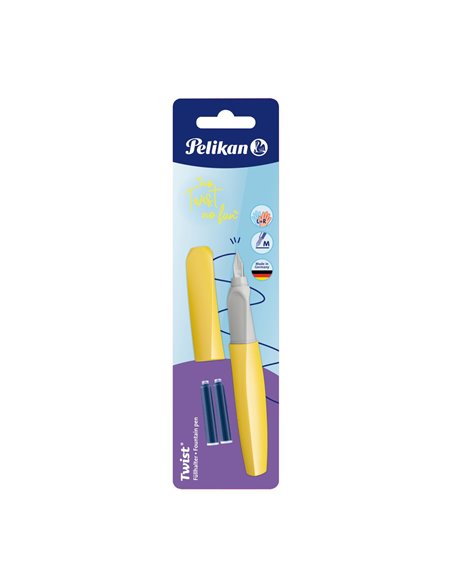 820219,Stilou Herlitz Twist bright sunshine, penita m, 2 rezerve albastre, blister