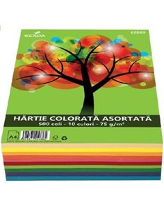62802,Hartie colorata Ecada 62802 A4 500 coli 10 culori