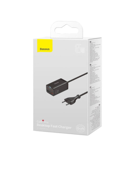 CCGP040101,INCARCATOR retea Baseus GaN3 Pro, Quick Charge 65W, 2 x USB, 2 x USB Type-C, include cablu USB Type-C la USB Type-C 1